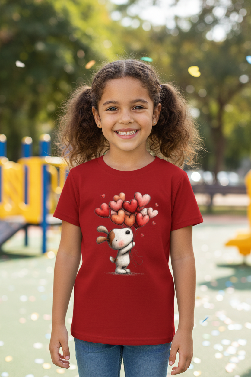 Cute Bunny with Heart Balloons Kids T-Shirt | Adorable Cartoon Graphic Tee