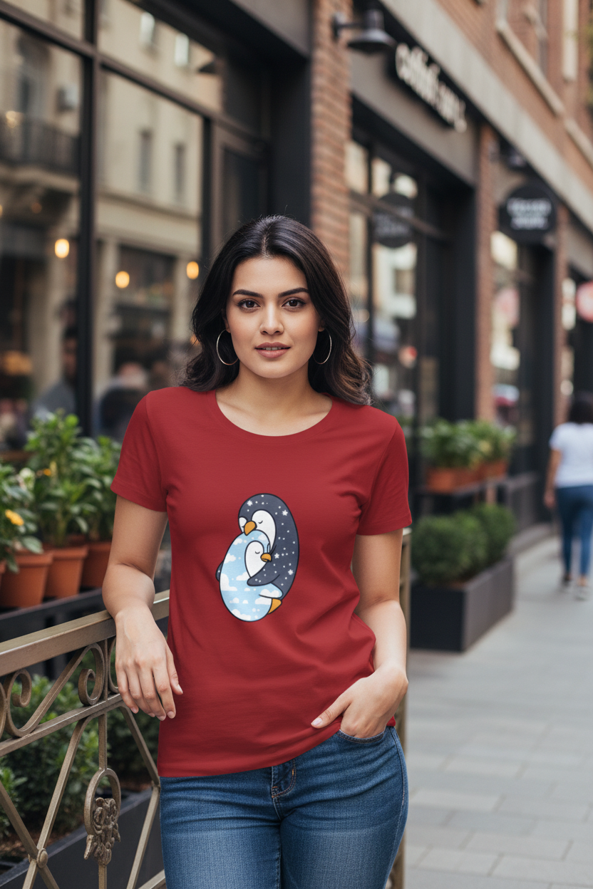 Cute Penguin Love Graphic Printed Unisex Cotton Tshirt | Soft Premium Tee