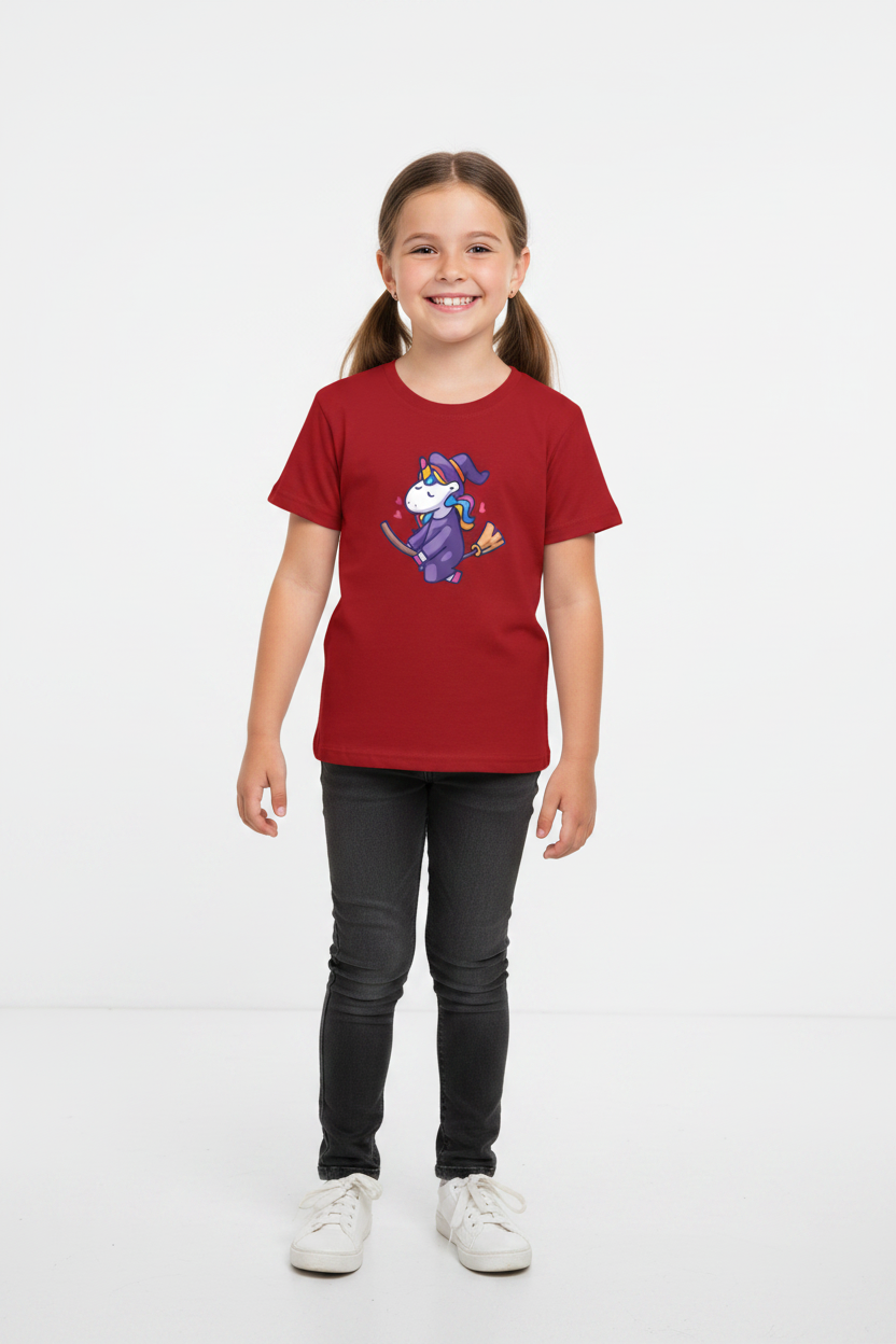 Cute Unicorn Witch Kids Girls Half Sleeve Cotton T-Shirt | Soft & Comfortable | Made in India