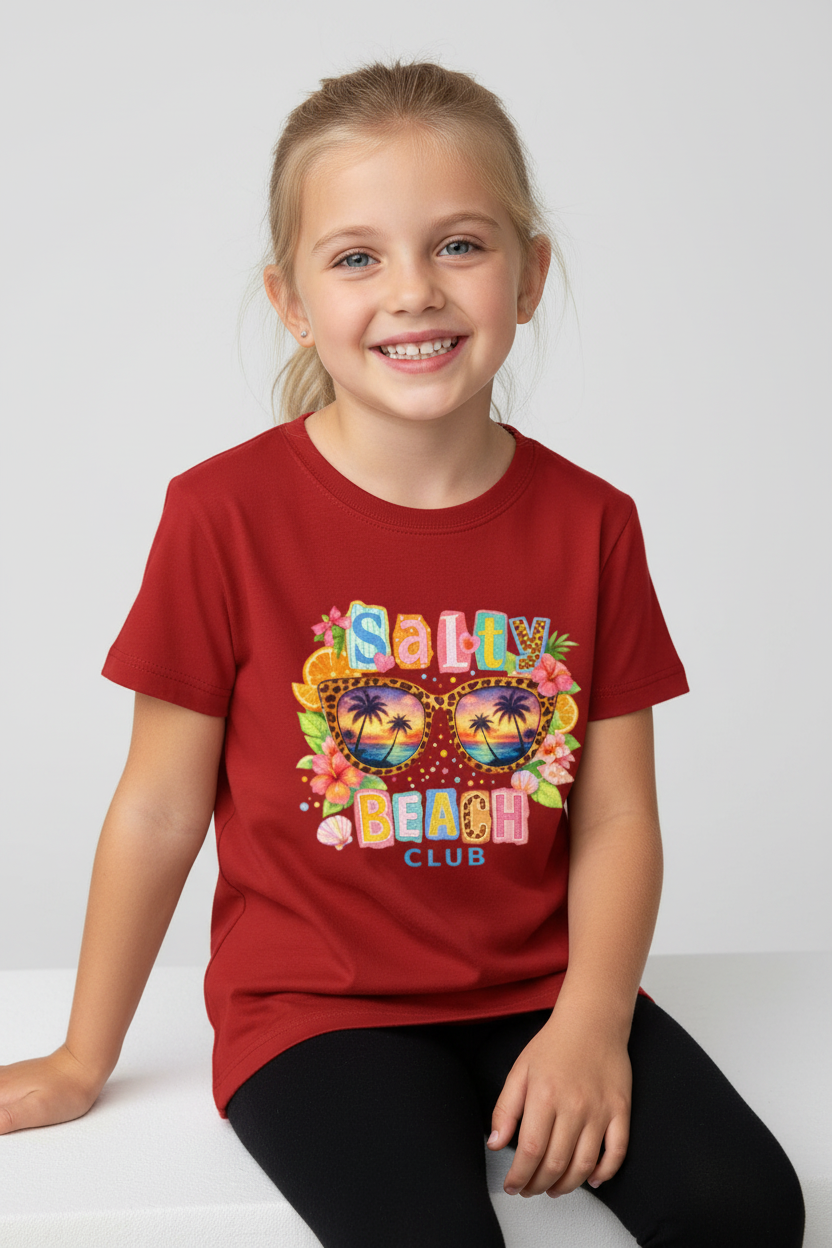 Salty Beach Club Kids Graphic T-Shirt | Summer Vacation Print