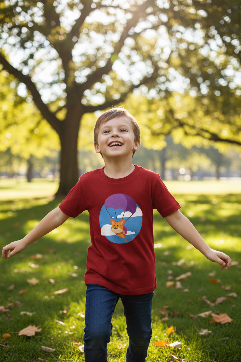 Cute Parachute Fox Kids White Cotton T-Shirt | Soft & Comfortable