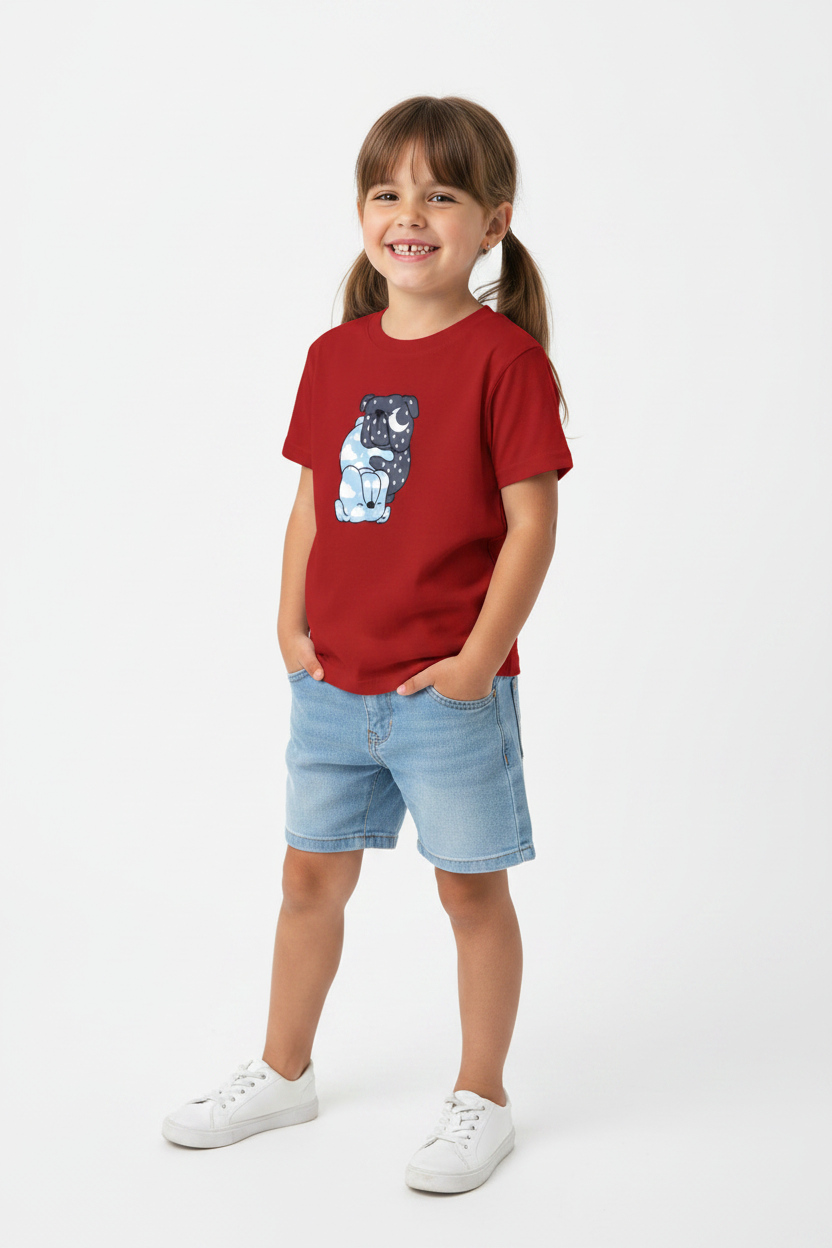 Cute Day & Night Puppy Kids Printed Cotton T-Shirt