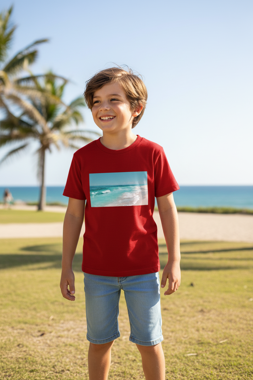 Kids Beach Vibes Graphic Printed Half Sleeve T-Shirt | Soft Cotton | Regular Fit