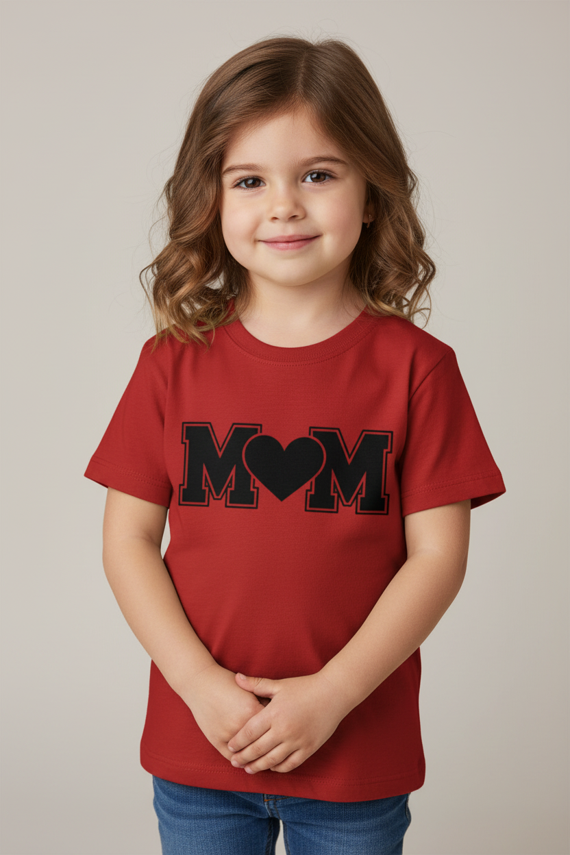 MOM Heart Graphic Kids T-Shirt | Cute Love Print Cotton Tee for Boys & Girls