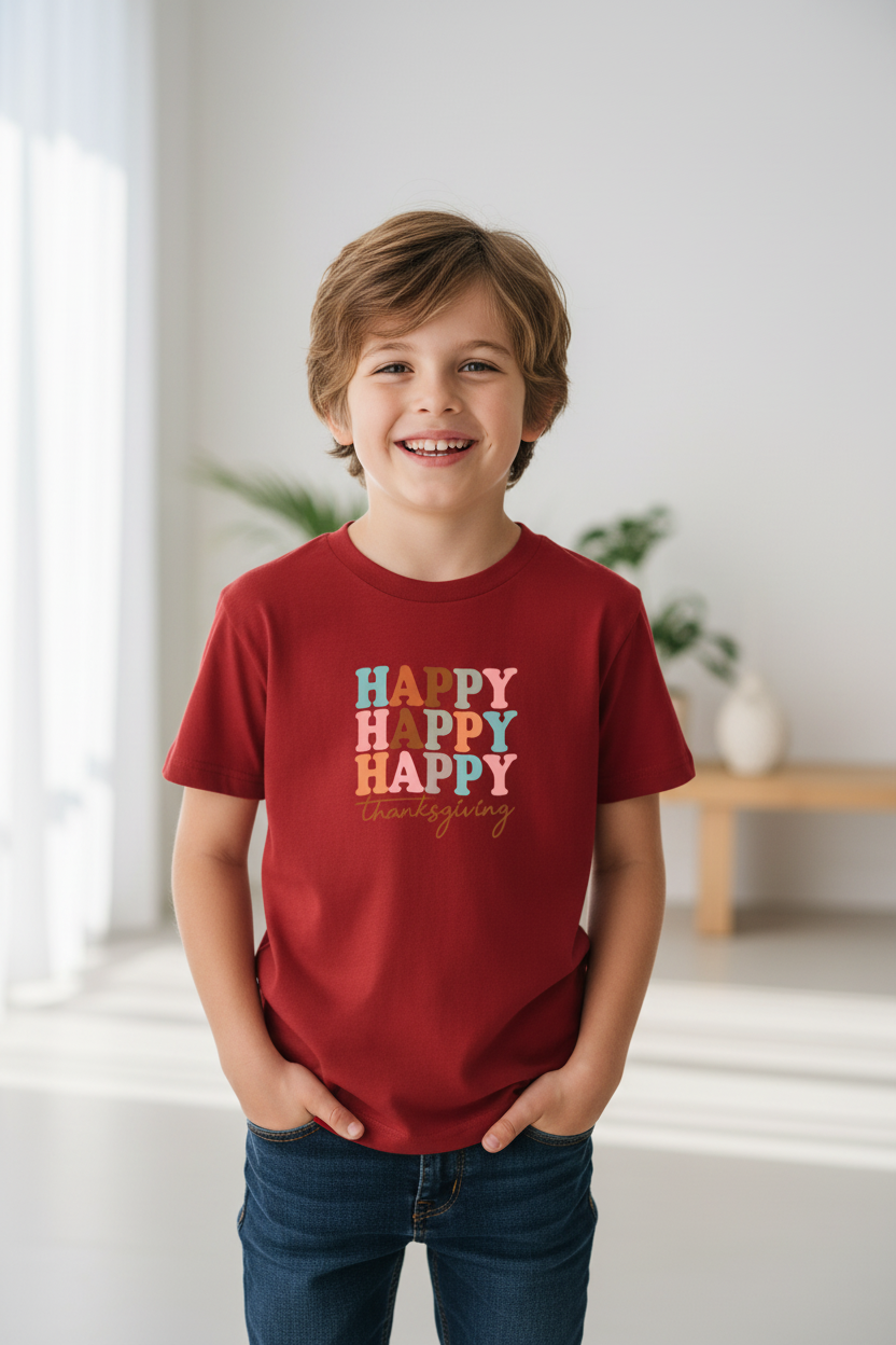 Happy Thanksgiving Graphic Printed Boys Cotton T-Shirt