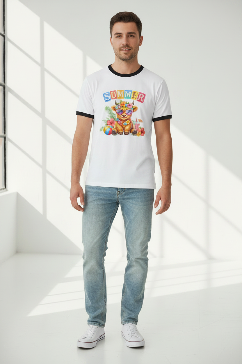 Summer Vibes Cute Puppy Graphic Ringer T-Shirt for Men | 100% Premium Cotton