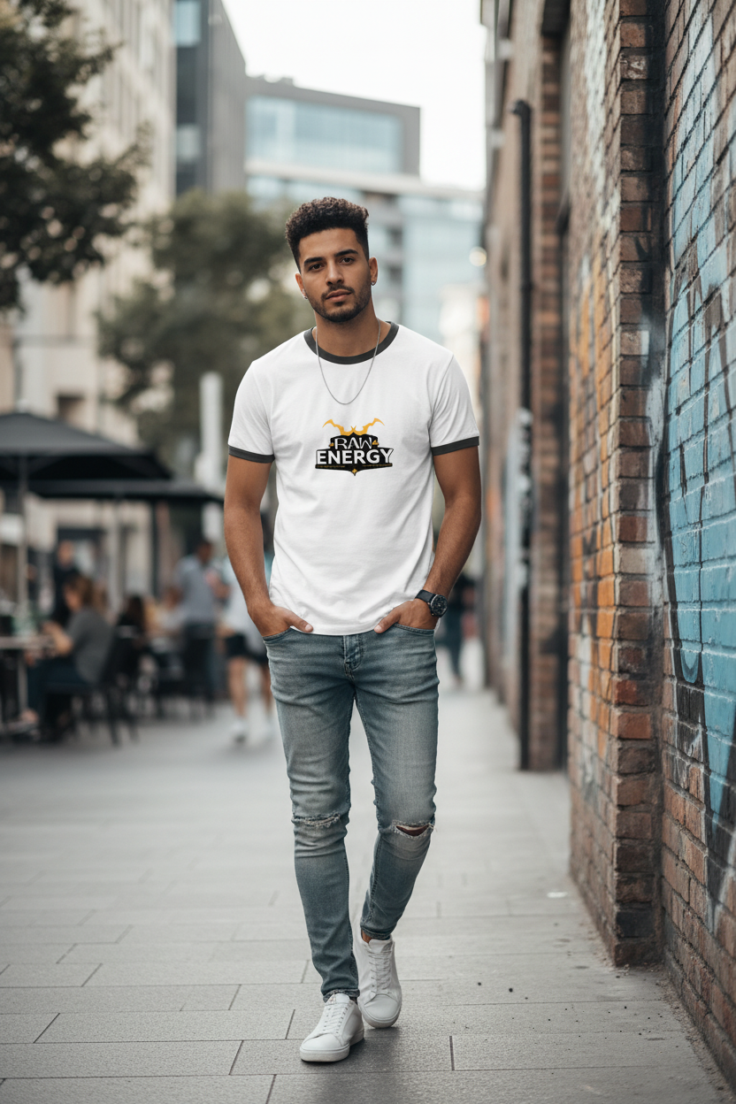 Raw Energy Graphic Ringer T-Shirt
