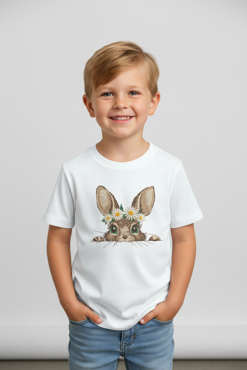 Cute Bunny Kids Cotton T-Shirt | Premium Graphic Print | Half Sleeve | White |