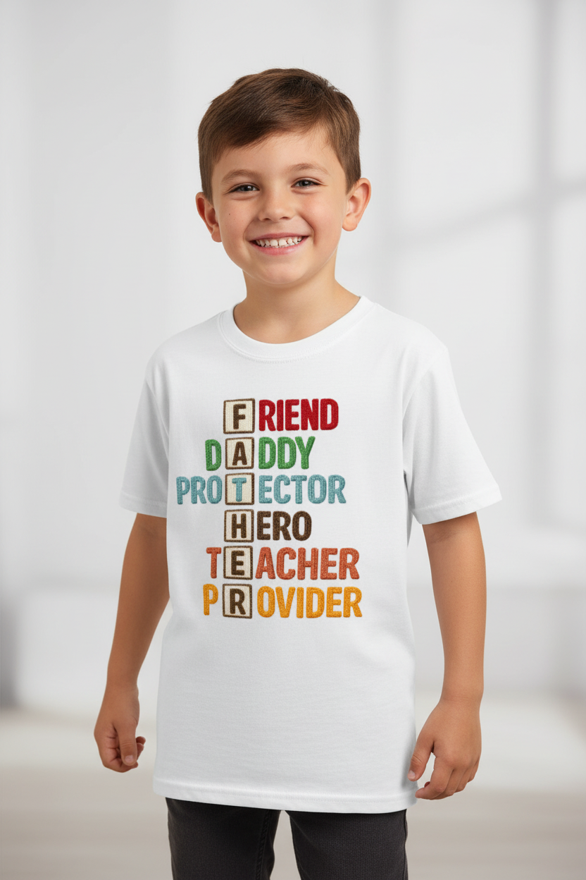 Kids Father's Day Typography Printed T-Shirt | 100% Cotton | White |