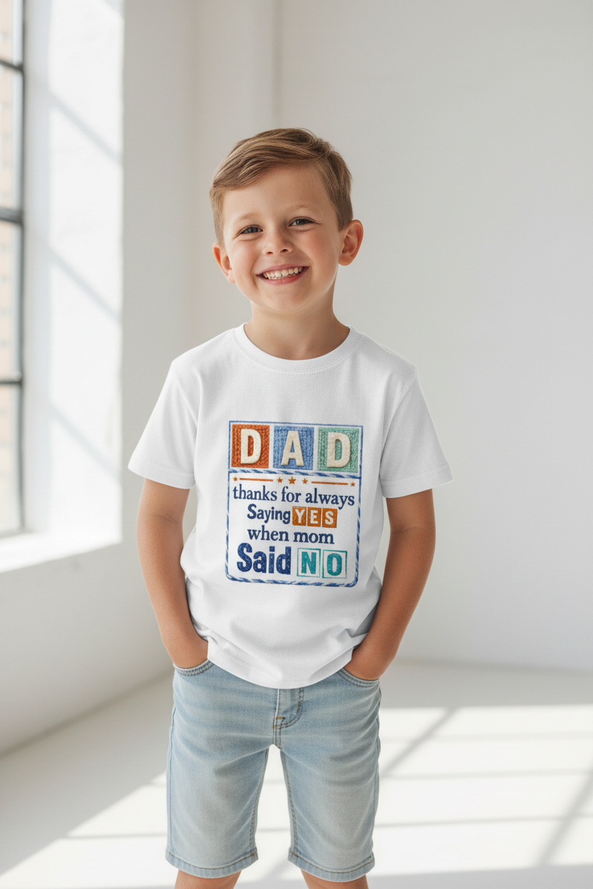 Dad Thanks for Always Saying Yes Kids Graphic Printed T-Shirt | 100% Cotton | Half Sleeve |