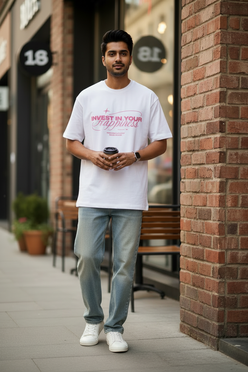 Invest in Your Happiness Oversized Graphic T-Shirt | Premium Cotton | Unisex