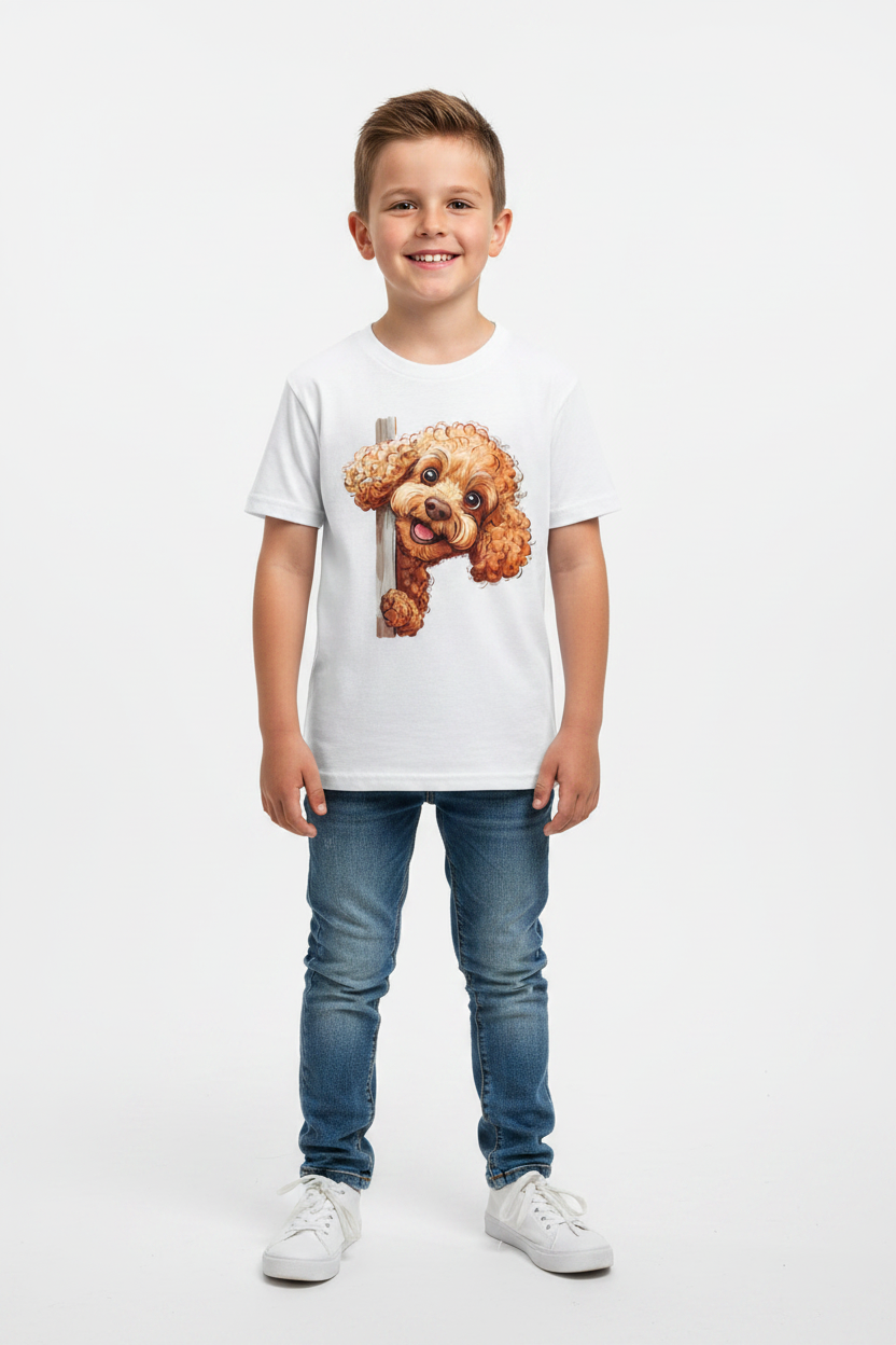 Cute Peekaboo Poodle Kids T-Shirt | Funny Dog Printed Boys Tee
