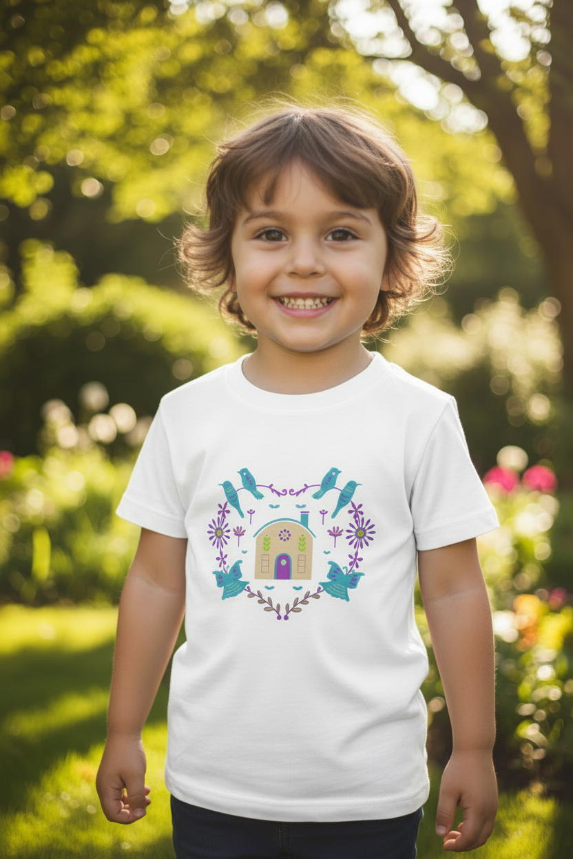 Cute Bird & House Grafic Printed kids Cotton T-shirt | Soft Premium Half Sleeves Tee
