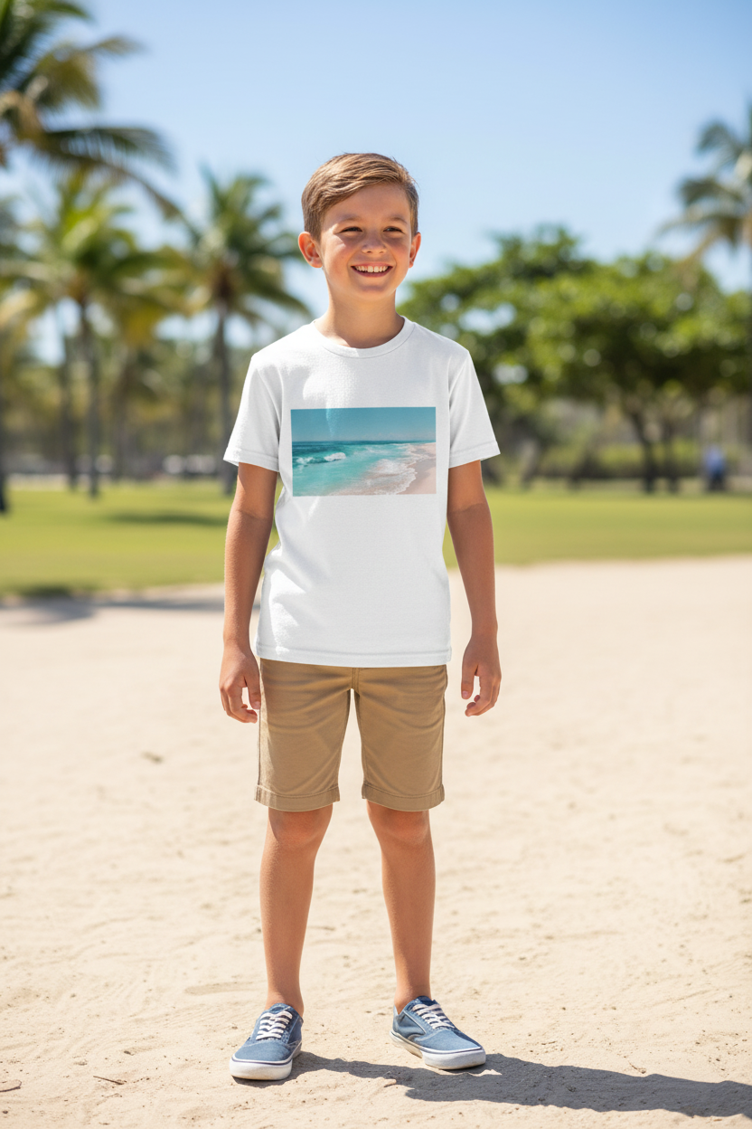 Kids Beach Vibes Graphic Printed Half Sleeve T-Shirt | Soft Cotton | Regular Fit