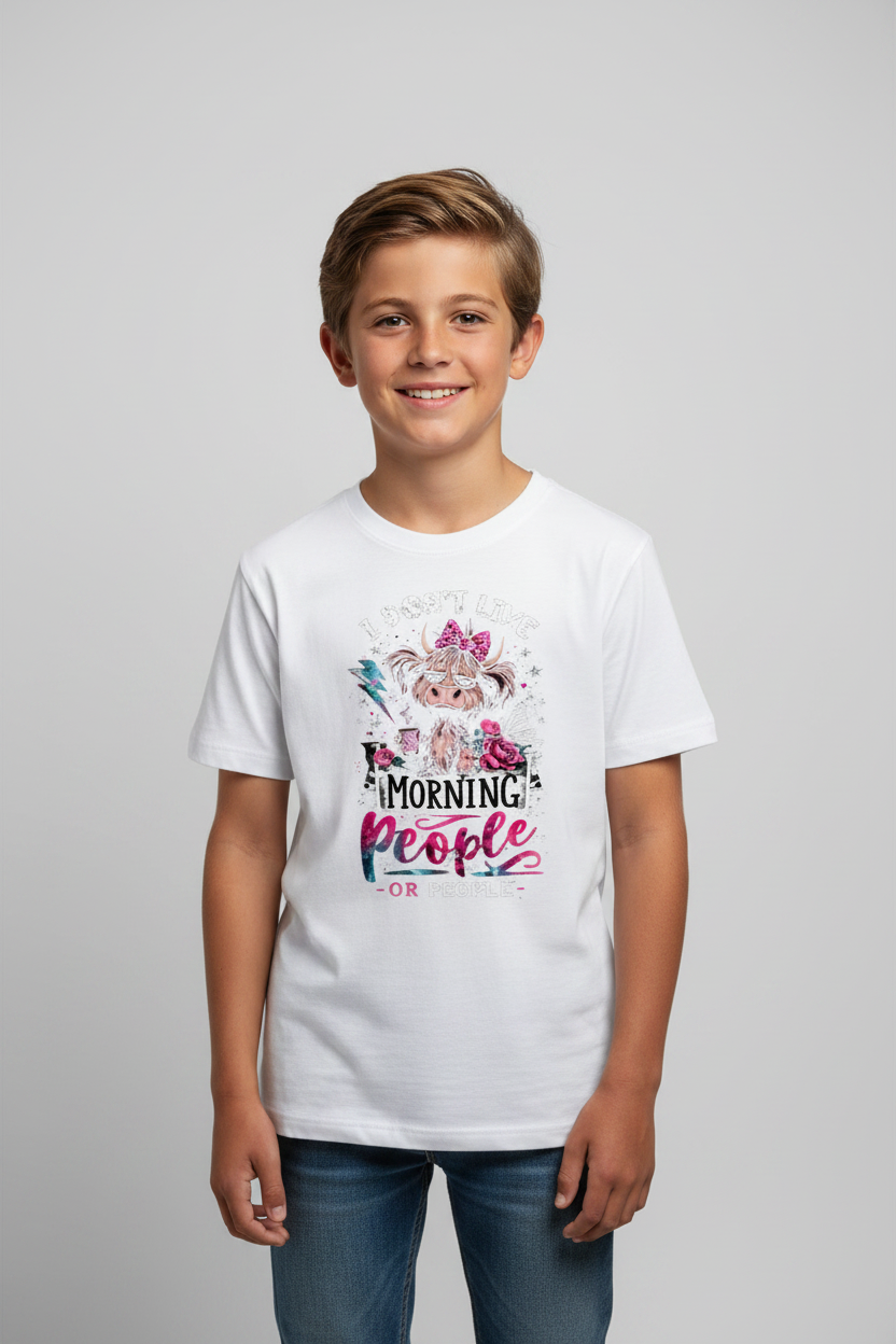 Boys Cute Dog Graphic Printed White Crew Neck T-Shirt | Morning People