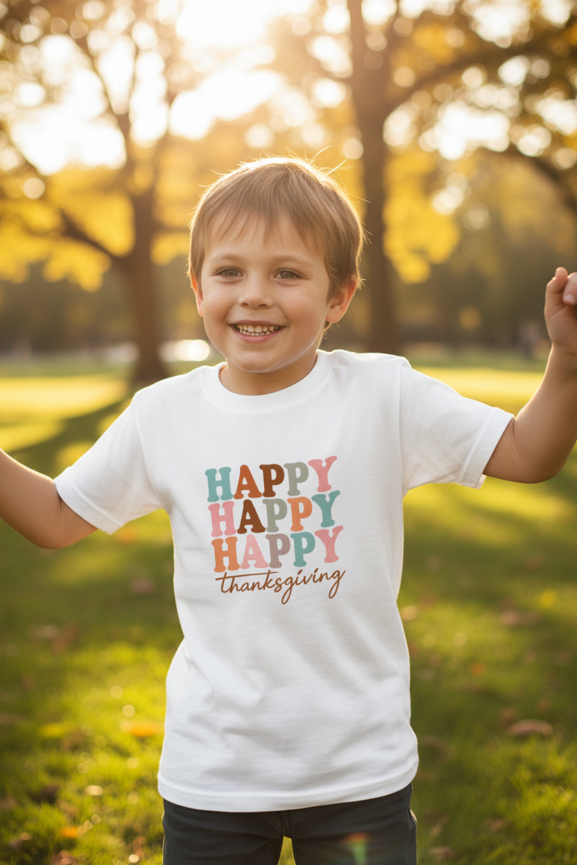 Happy Thanksgiving Graphic Printed Boys Cotton T-Shirt