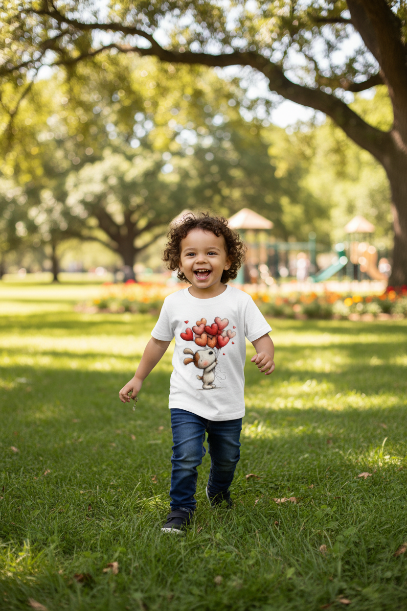 Cute Bunny with Heart Balloons Kids T-Shirt | Soft Cotton Round Neck Tee