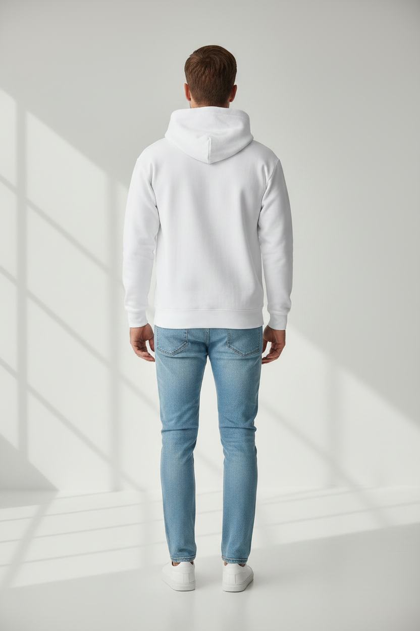 Men's 100% Cotton Motivational Graphic Hoodie – "Invest In Your Happiness" Premium White Hoodie