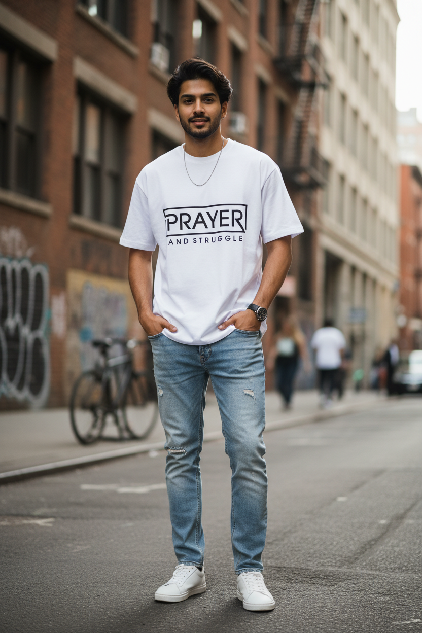 Men's Prayer & Struggle Graphic Cotton Oversized T-Shirt | Motivational Casual Tee