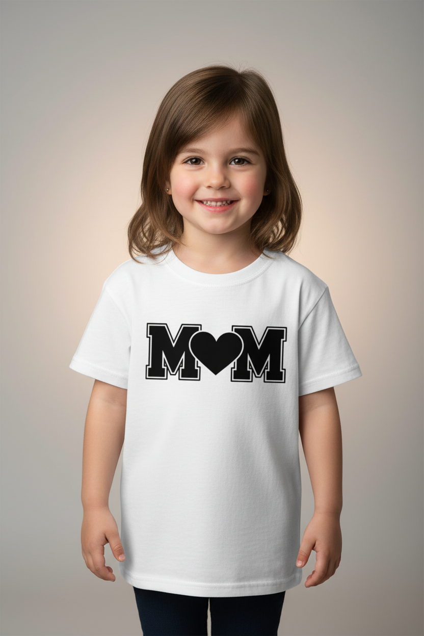 MOM Heart Graphic Kids T-Shirt | Cute Love Print Cotton Tee for Boys & Girls