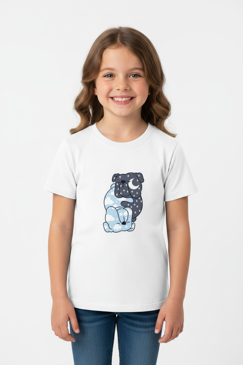 Cute Day & Night Puppy Kids Printed Cotton T-Shirt