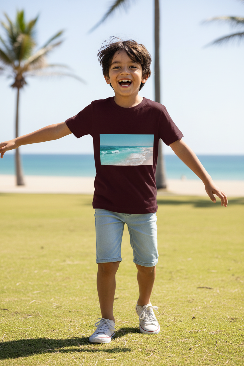 Kids Beach Vibes Graphic Printed Half Sleeve T-Shirt | Soft Cotton | Regular Fit