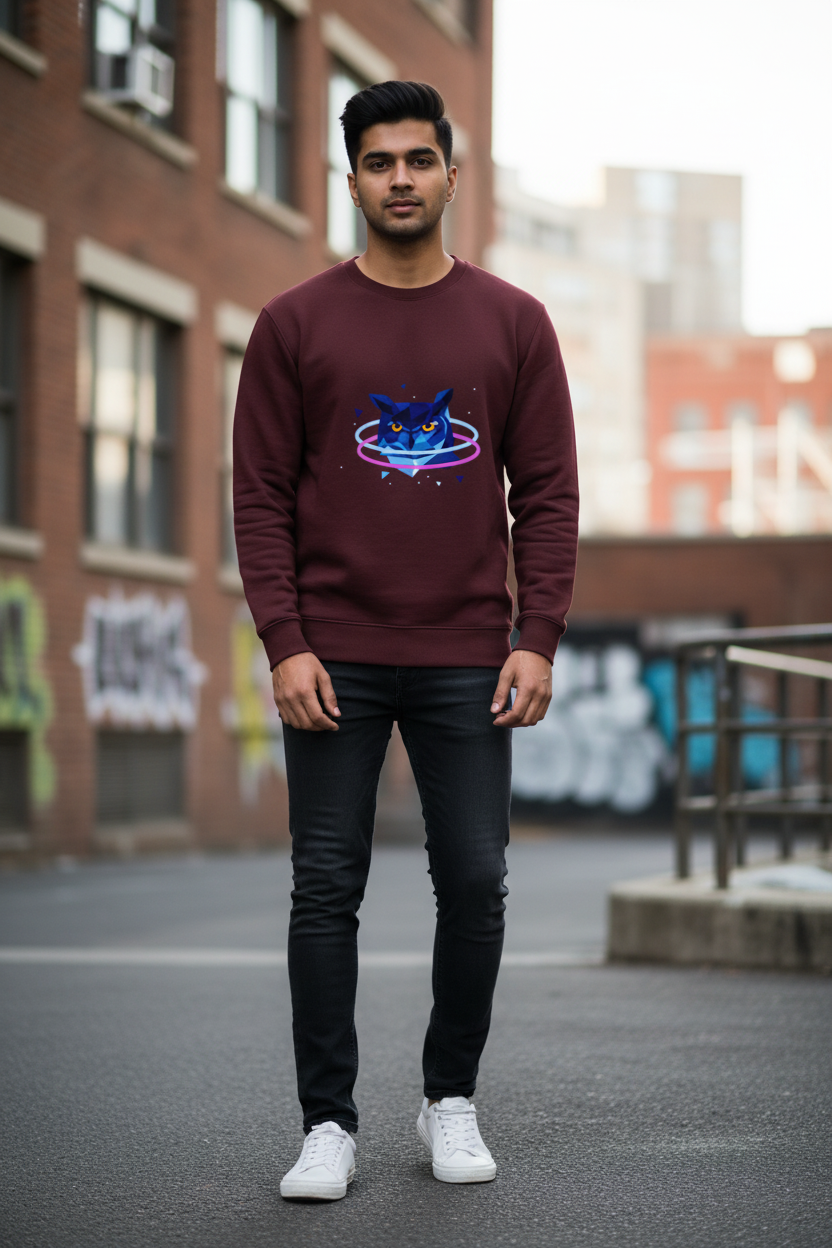 Men's Geometric Galaxy Wolf Graphic Cotton Sweatshirt | Premium Full Sleeve Round Neck |