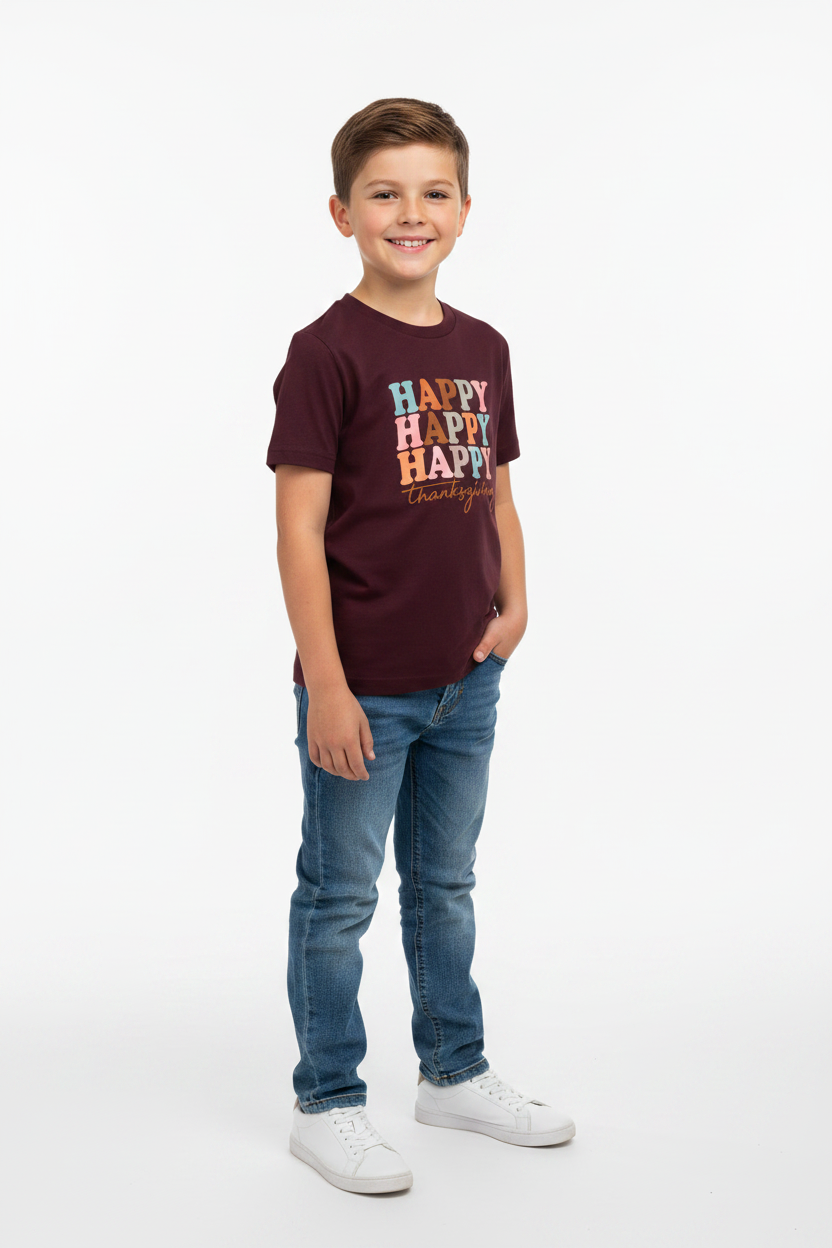 Happy Thanksgiving Graphic Printed Boys Cotton T-Shirt