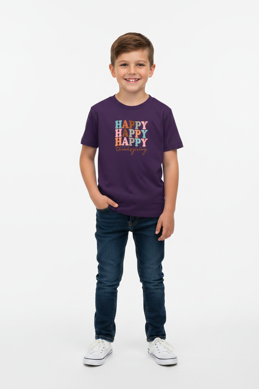 Happy Thanksgiving Graphic Printed Boys Cotton T-Shirt
