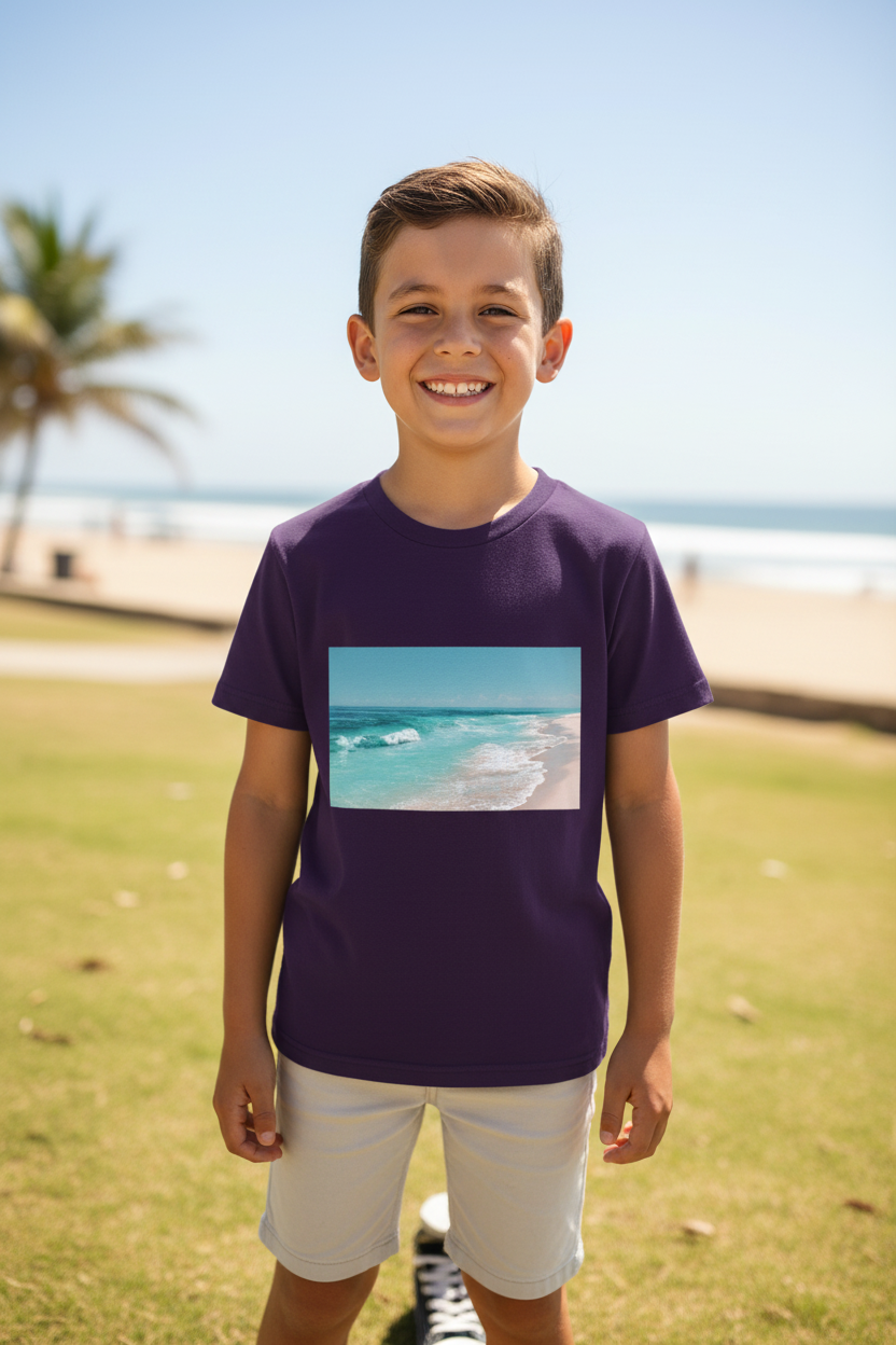 Kids Beach Vibes Graphic Printed Half Sleeve T-Shirt | Soft Cotton | Regular Fit