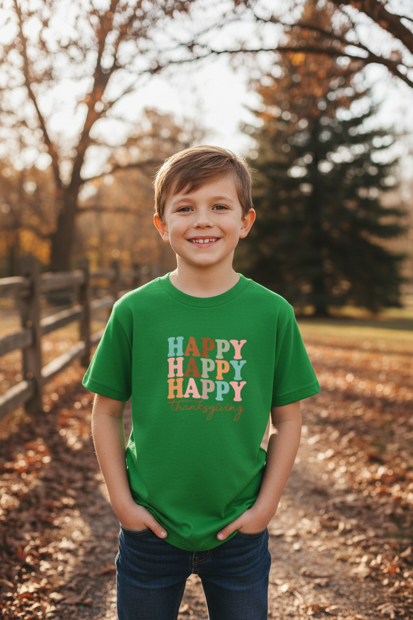 Happy Thanksgiving Graphic Printed Boys Cotton T-Shirt