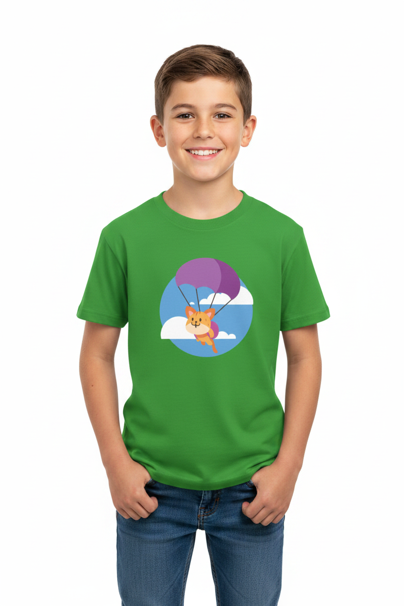 Cute Parachute Fox Kids White Cotton T-Shirt | Soft & Comfortable