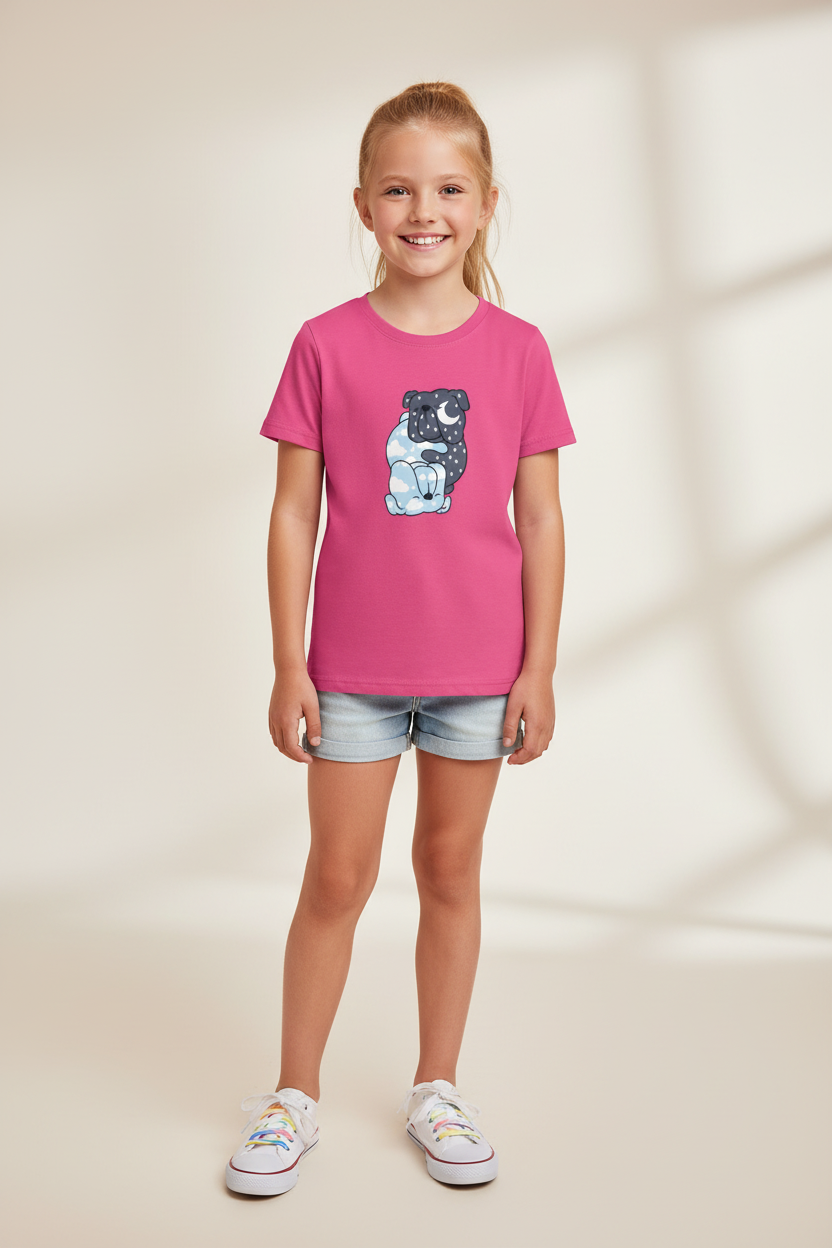 Cute Day & Night Puppy Kids Printed Cotton T-Shirt