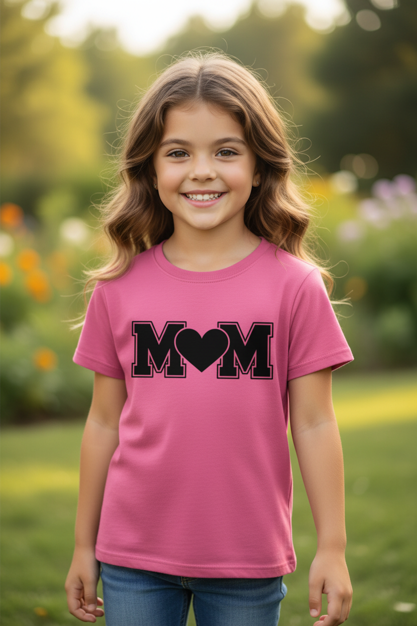 MOM Heart Graphic Kids T-Shirt | Cute Love Print Cotton Tee for Boys & Girls