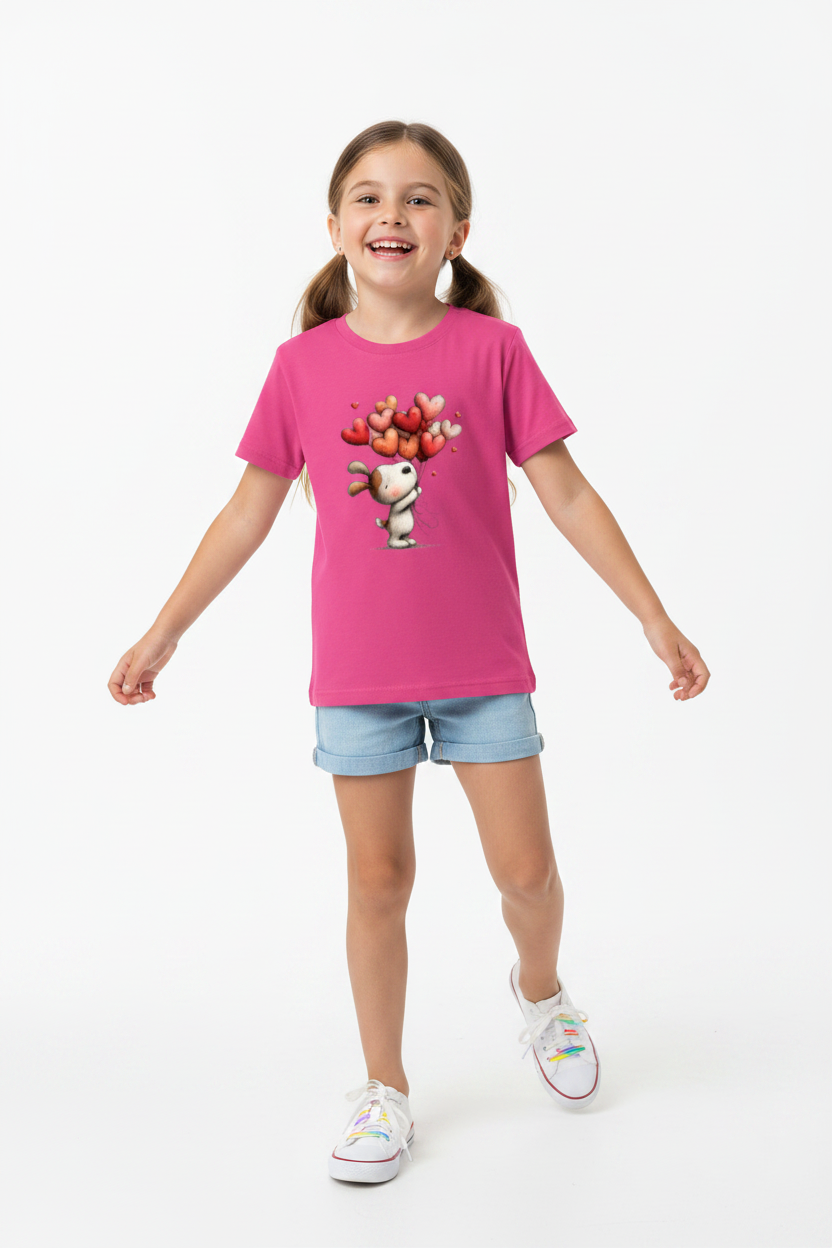 Cute Bunny with Heart Balloons Kids T-Shirt | Adorable Cartoon Graphic Tee