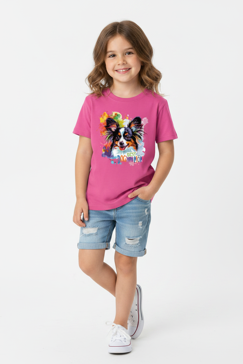 Kids Best Dog Moon Graphic Printed T-Shirt | Cute Color Splash Dog Tee
