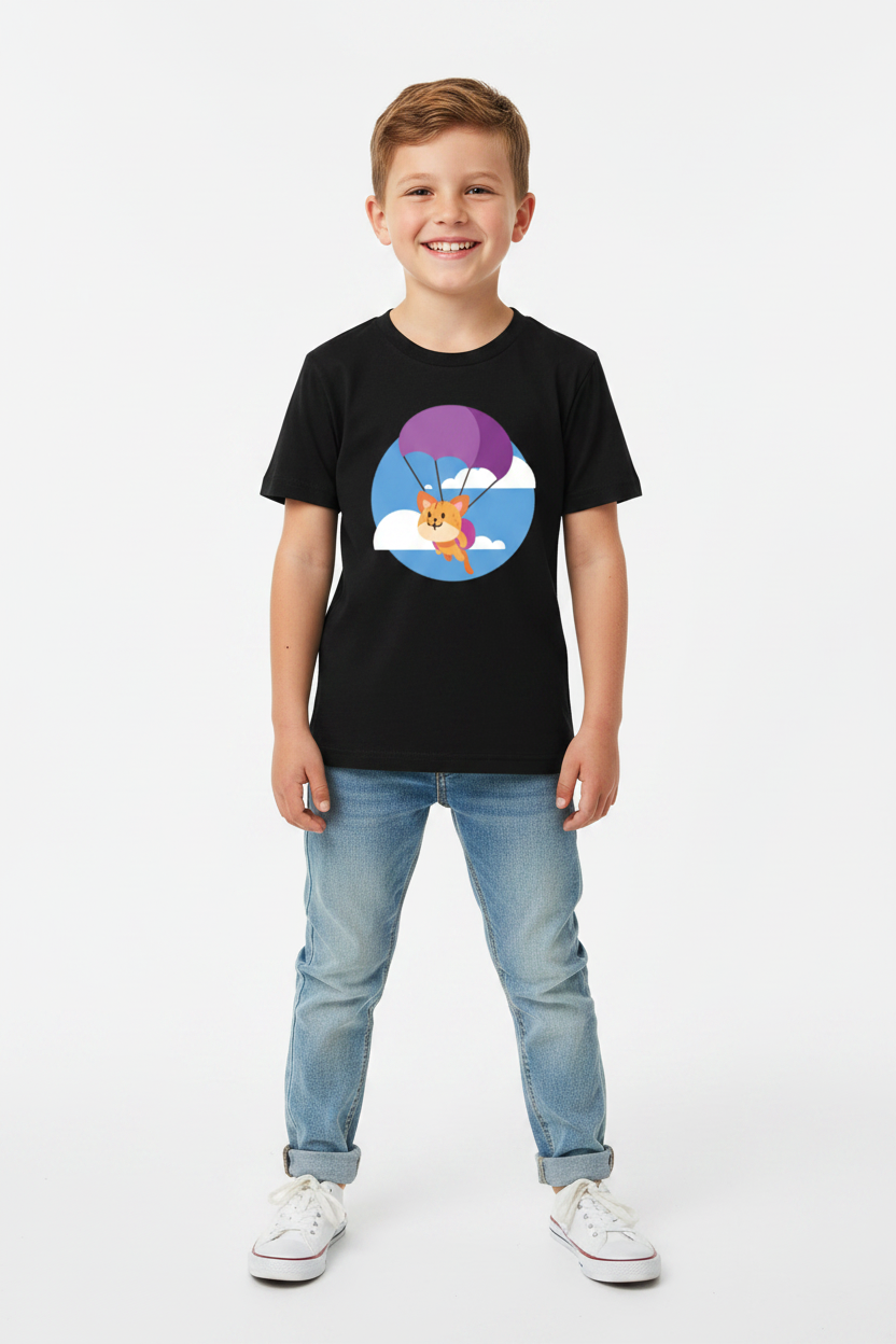 Cute Parachute Fox Kids White Cotton T-Shirt | Soft & Comfortable
