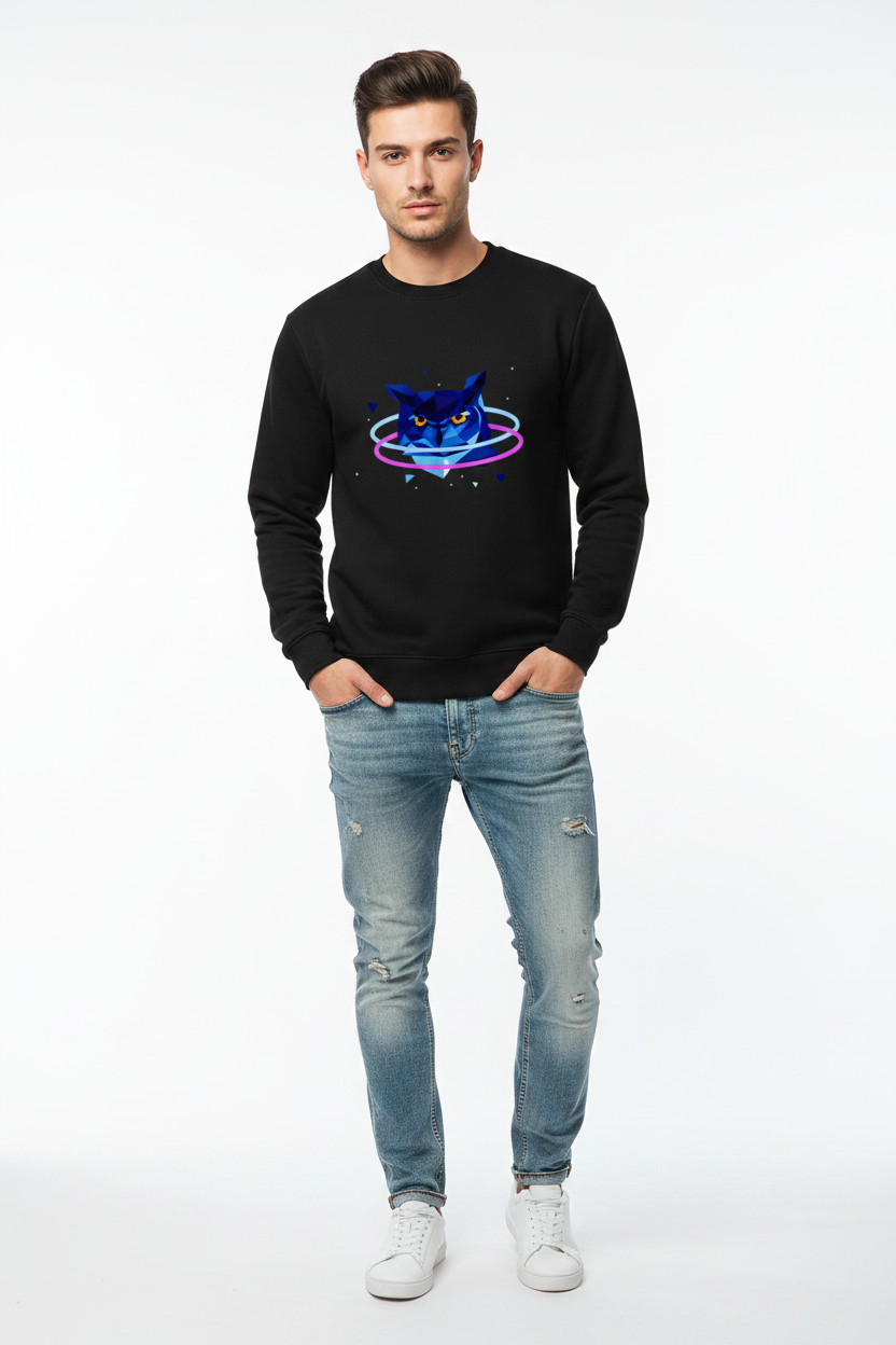 Men's Geometric Galaxy Wolf Graphic Cotton Sweatshirt | Premium Full Sleeve Round Neck |
