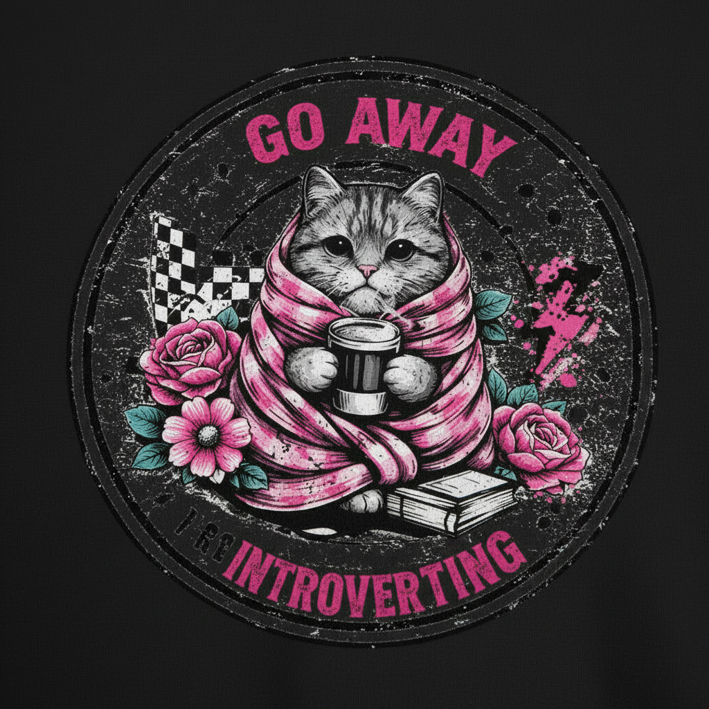 Go Away I'm Introverted Cat Graphic Oversized T-Shirt for Men | 100% Cotton
