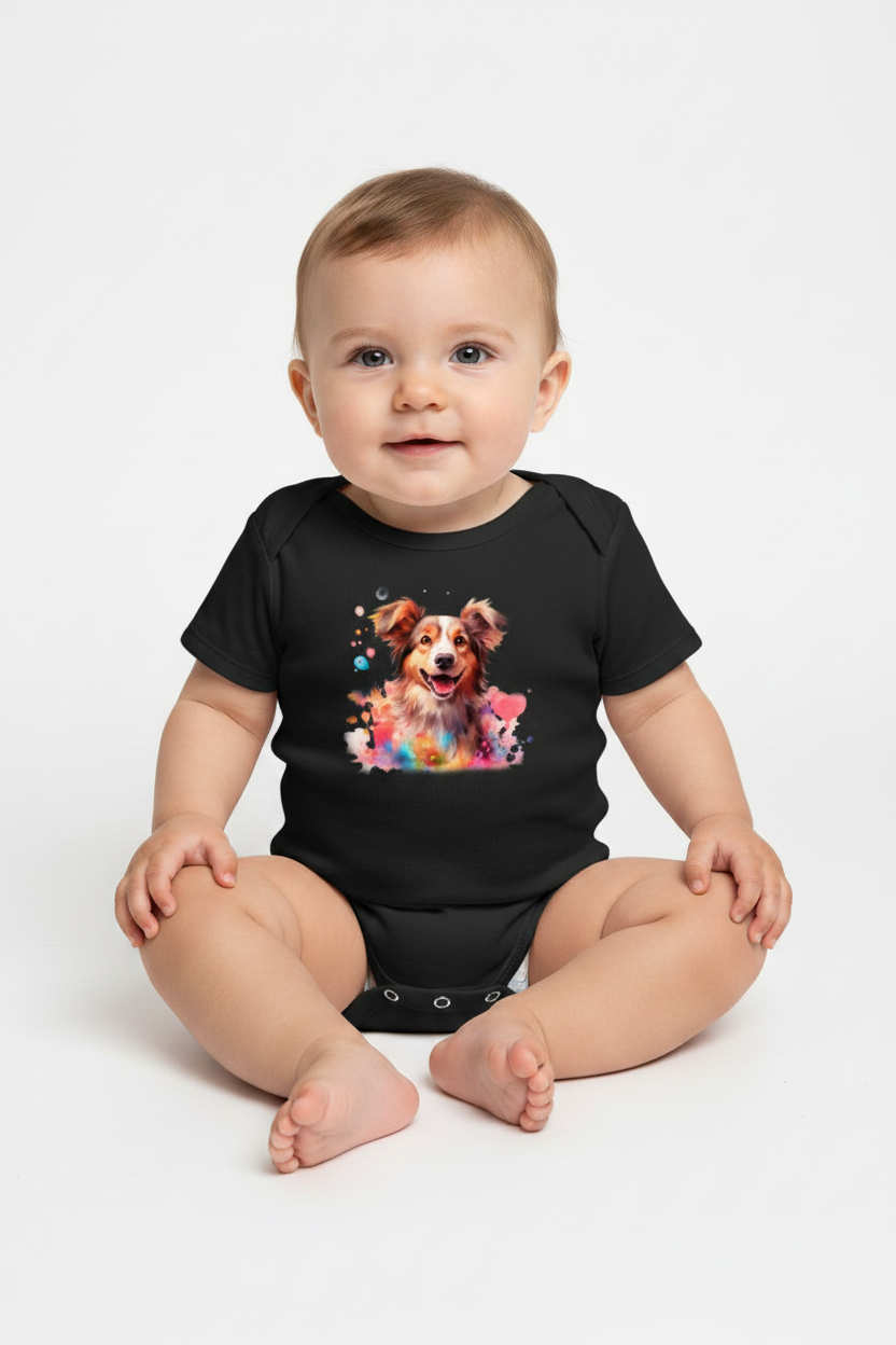 Cute Watercolor Dog Baby Onesie | Soft Cotton Baby Bodysuit | Puppy Print Romper