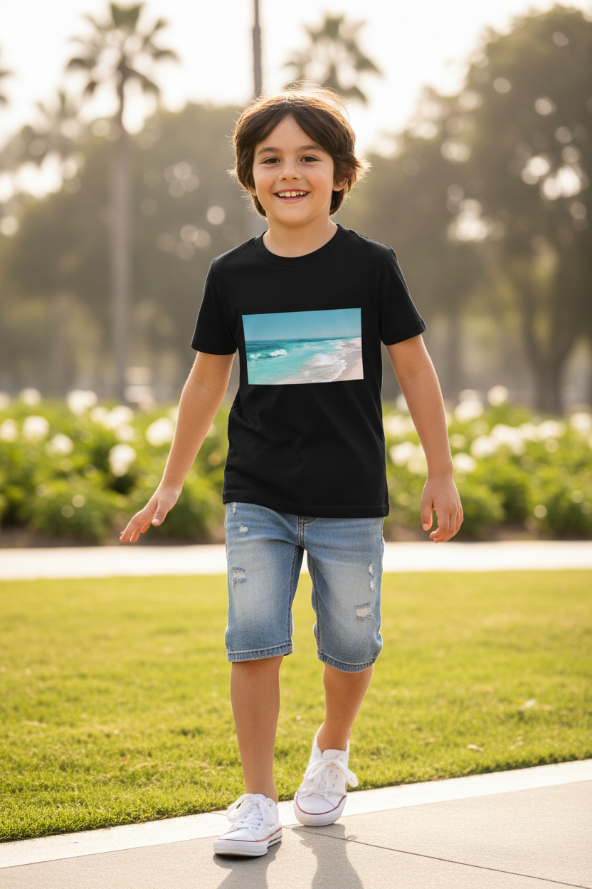 Kids Beach Vibes Graphic Printed Half Sleeve T-Shirt | Soft Cotton | Regular Fit