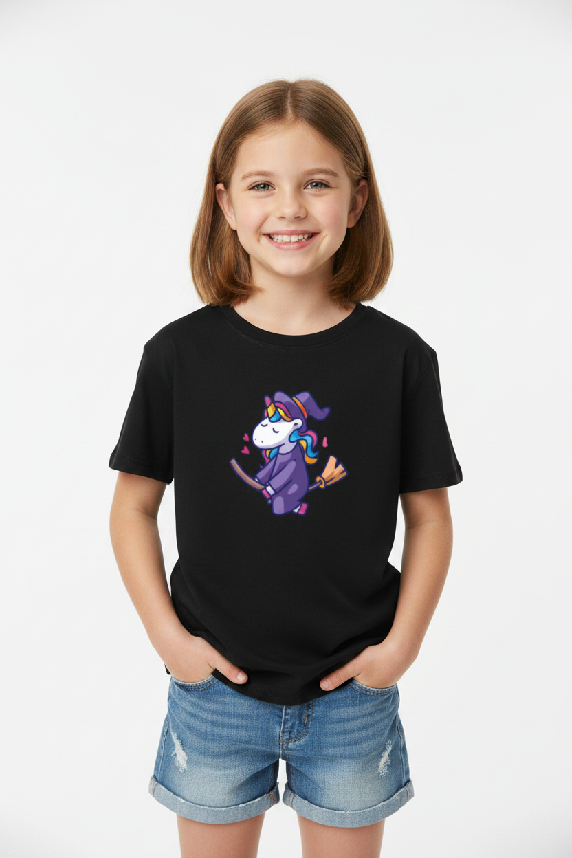 Cute Unicorn Witch Kids Girls Half Sleeve Cotton T-Shirt | Soft & Comfortable | Made in India