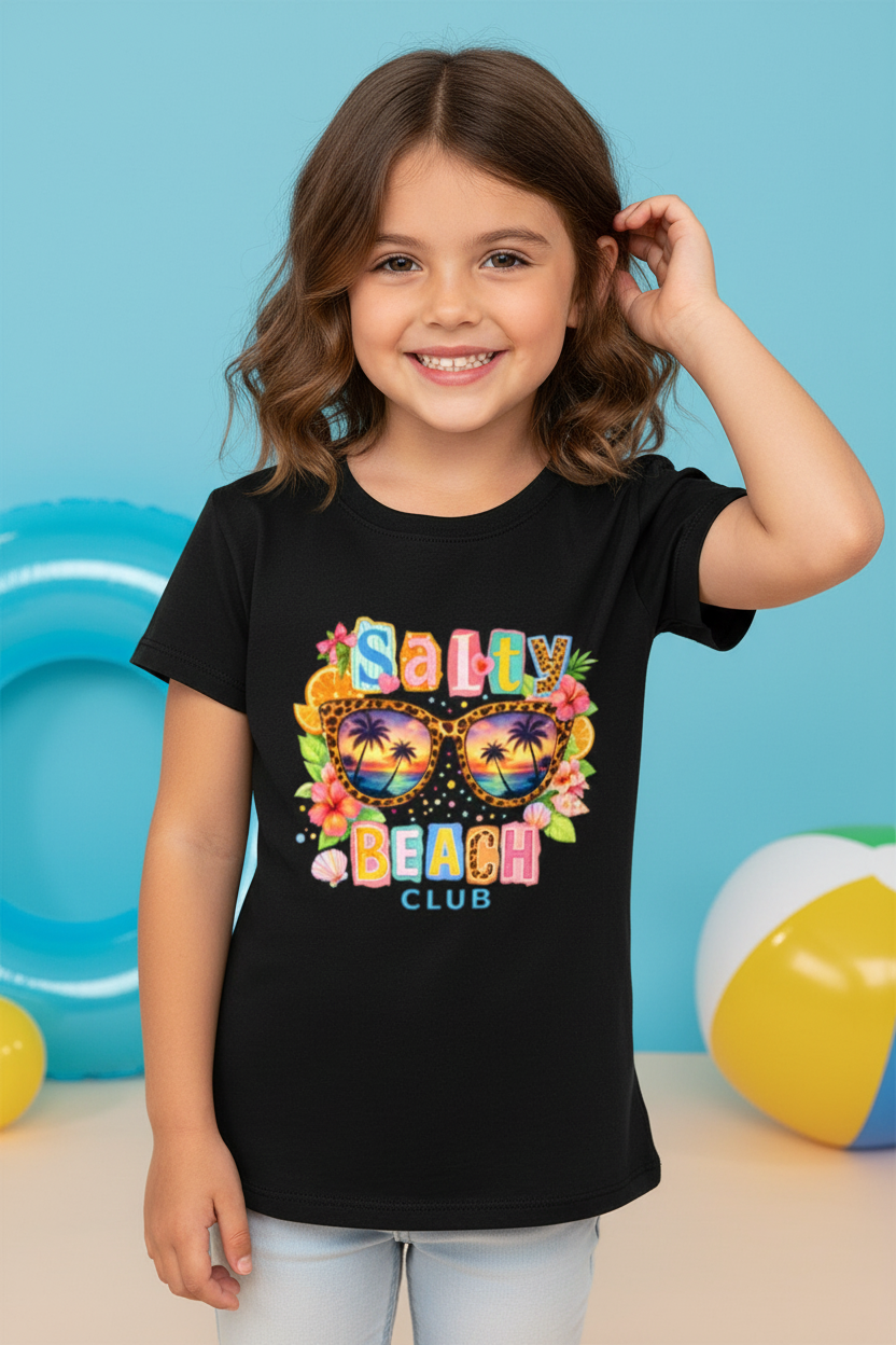 Salty Beach Club Kids Graphic T-Shirt | Summer Vacation Print