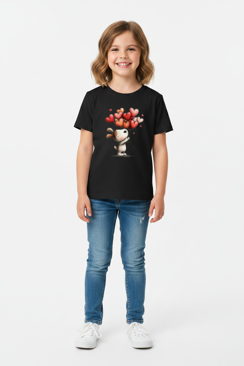 Cute Bunny with Heart Balloons Kids T-Shirt | Adorable Cartoon Graphic Tee