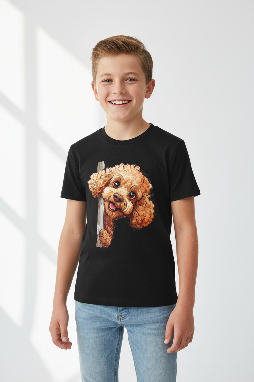 Cute Peekaboo Poodle Kids T-Shirt | Funny Dog Printed Boys Tee