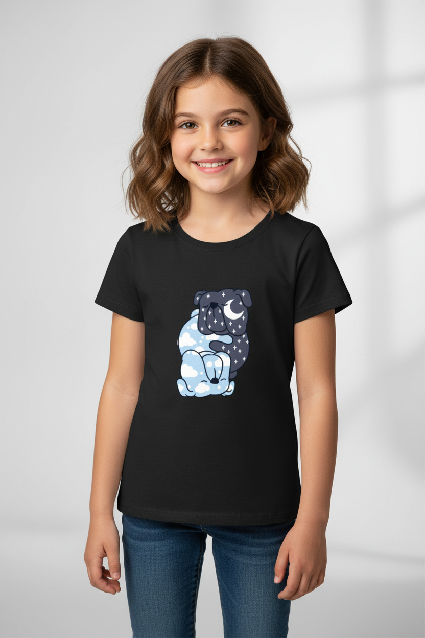 Cute Day & Night Puppy Kids Printed Cotton T-Shirt