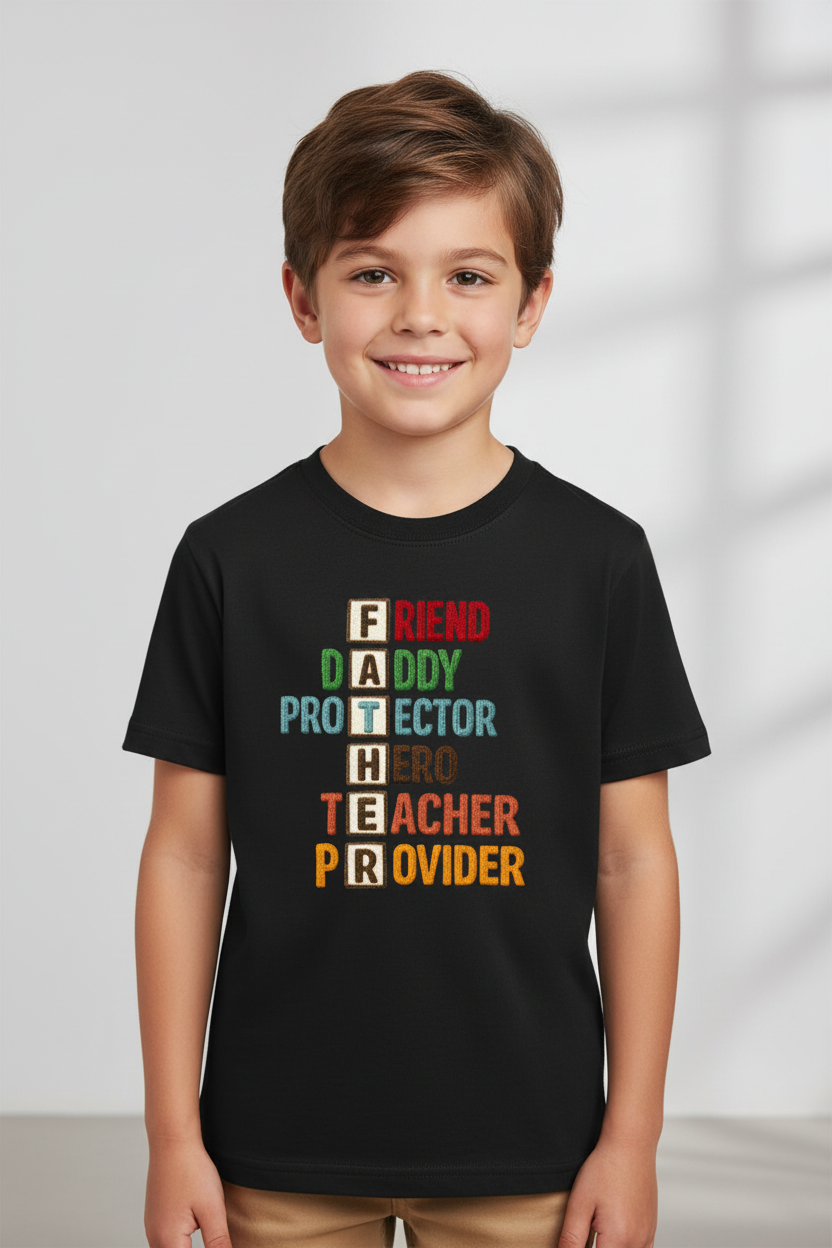 Kids Father's Day Typography Printed T-Shirt | 100% Cotton | White |