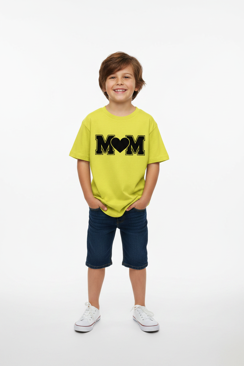 M♥️M Kids Graphic Printed Cotton T-Shirt | Cute Mother's Love Half Sleeves Crew Neck Tee for Boys & Girls