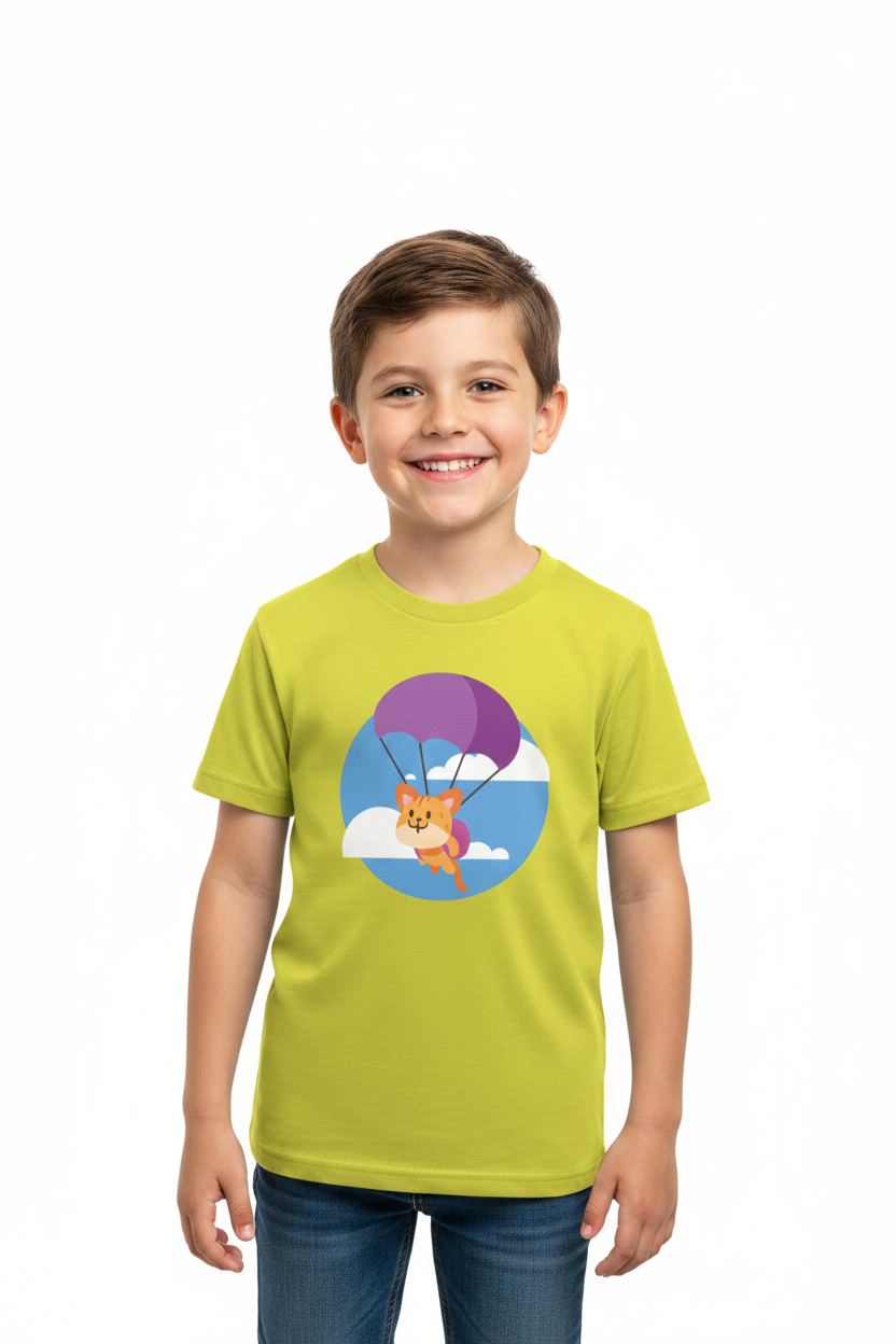Cute Parachute Fox Kids White Cotton T-Shirt | Soft & Comfortable