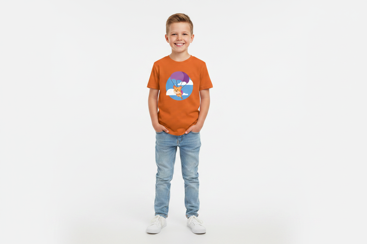 Cute Parachute Fox Kids White Cotton T-Shirt | Soft & Comfortable